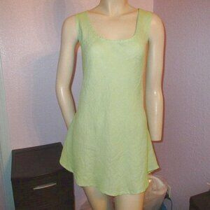 Flax Green Linen Tank Top Size L Tunic Sleeveless Blossom Oversized Coastal EUC